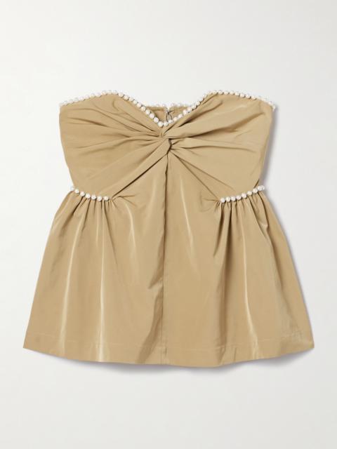 Hebe Strapless Faux Pearl-embellished Woven Top