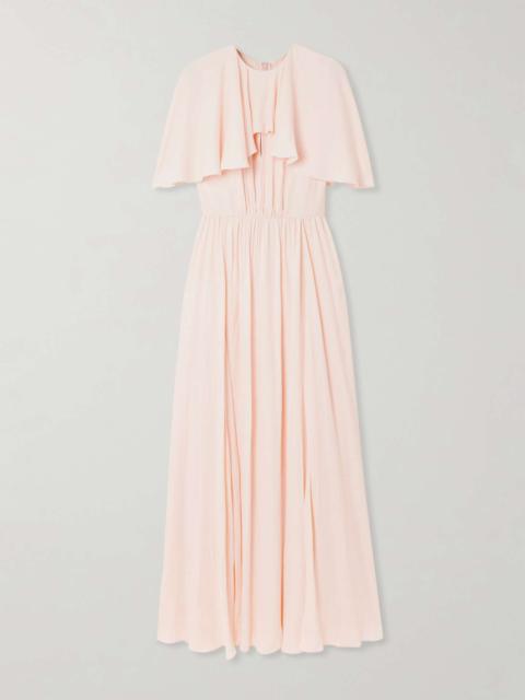 Cape-effect pleated crepe midi dress Blush