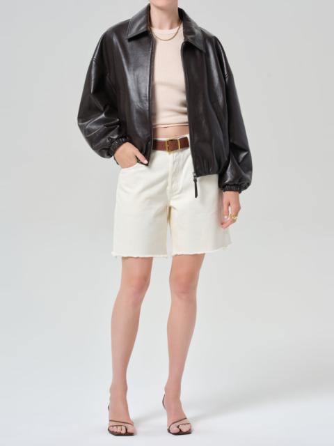 Bubble Hem Leather Bomber Jacket
In Chocolate Dark Brown