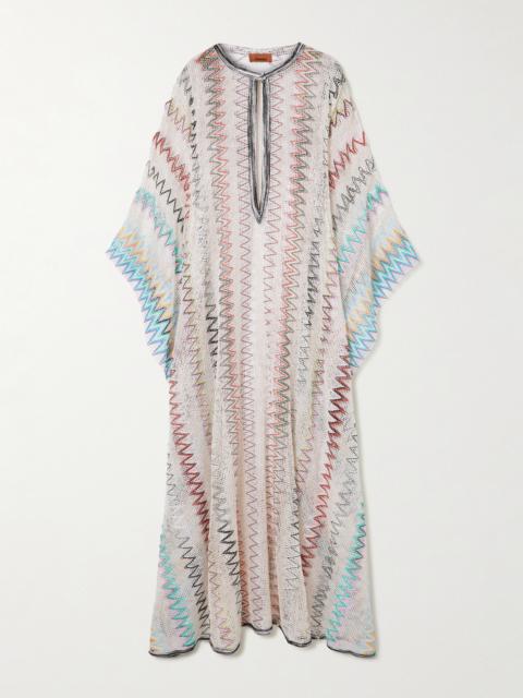 Sequined Striped Embroidered Open-knit Coverup