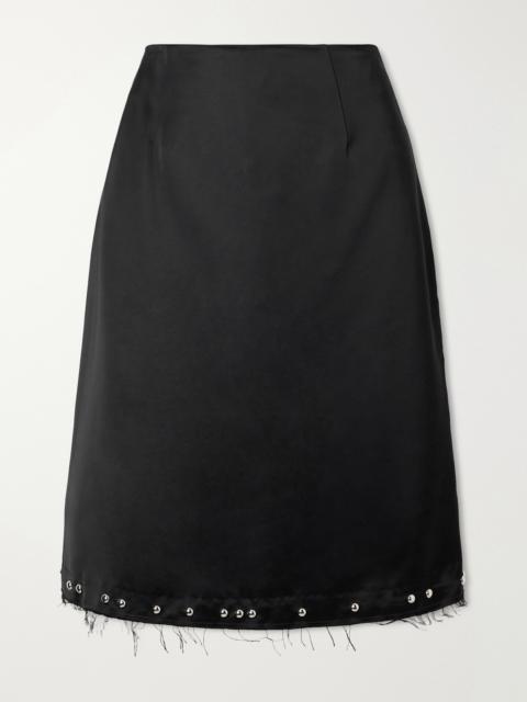Iris Studded Frayed Satin Skirt