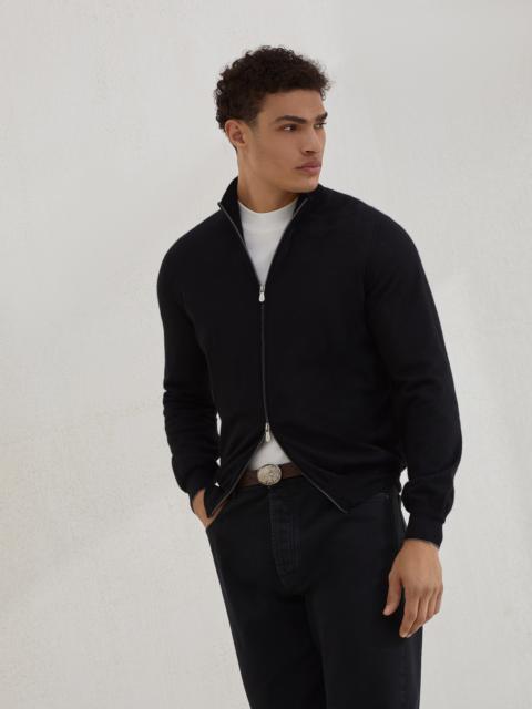 Cashmere and silk lightweight cardigan with zipper