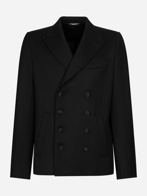 Double-breasted embroidered satin jacket