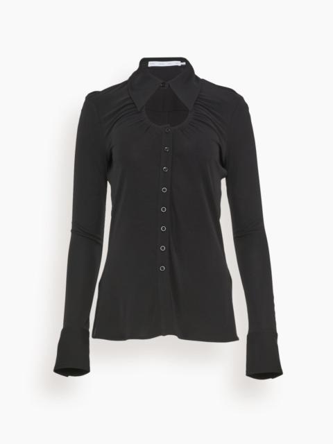 Long Sleeve Jersey Button Top in Black