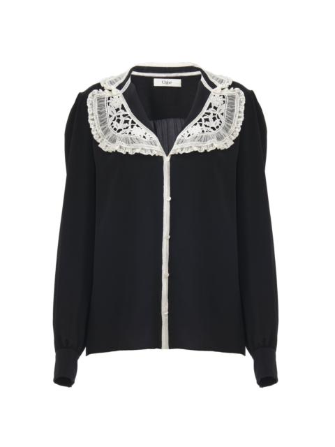 RUFFLED BLOUSE IN CRÊPE DE CHINE & LACE