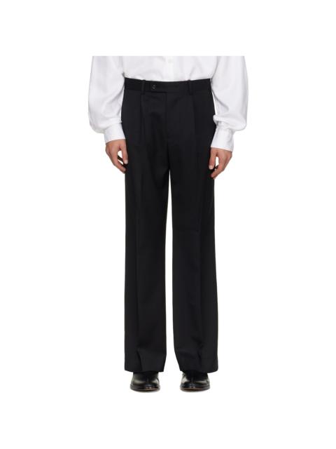 Black Wool Twill Wide-Leg Trousers