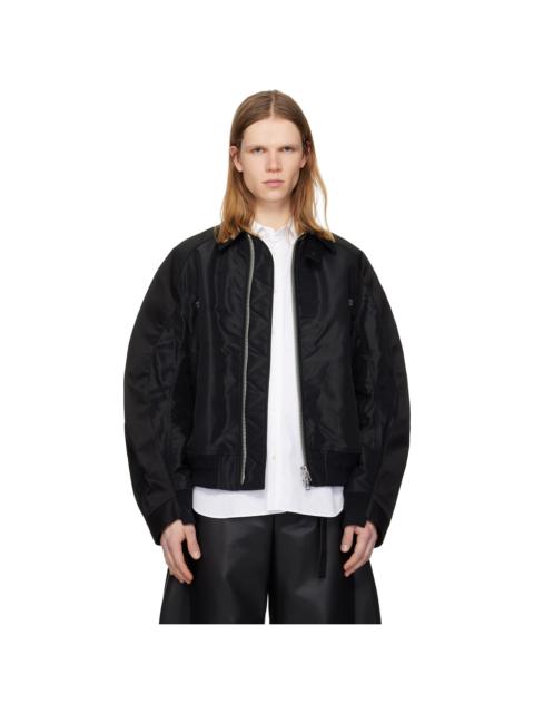 Black Cotton Chino & Nylon Twill Bomber Jacket