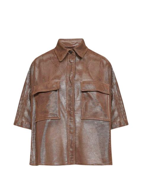 metallic net leather shirt