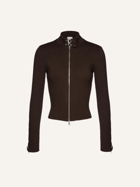 Buckle zip up sweater in brown