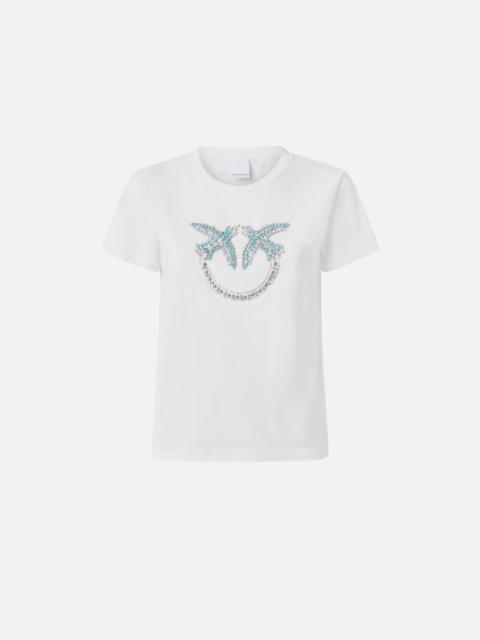 T-SHIRT WITH CRYSTAL-EMBROIDERED LOVE BIRDS LOGO