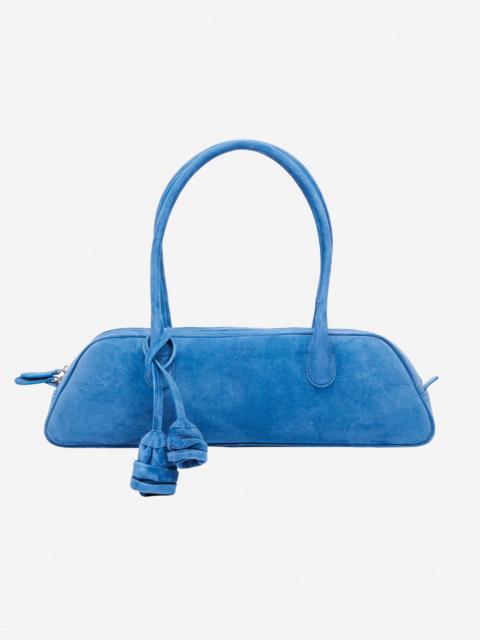 Brigitte trapeze in blue suede with flower charm