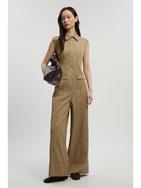 Tencel Cotton Contrast Stitch Zip Front Woven Jumpsuit