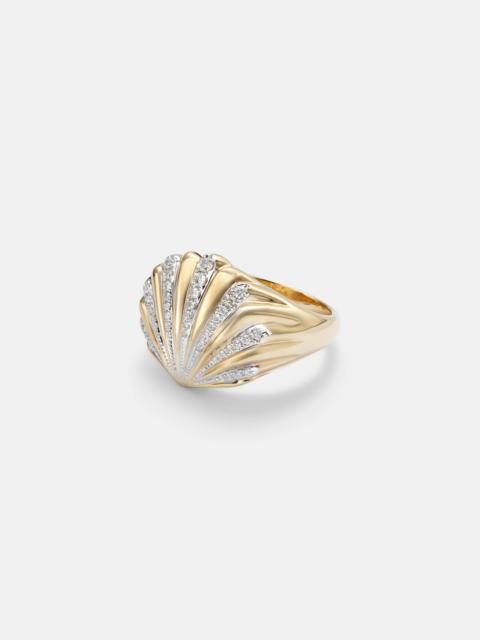 Chevalière Coquillage 18kt gold ring with diamonds