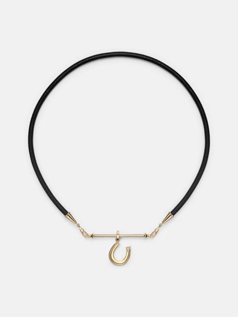 18kt gold and leather pendant necklace with diamonds