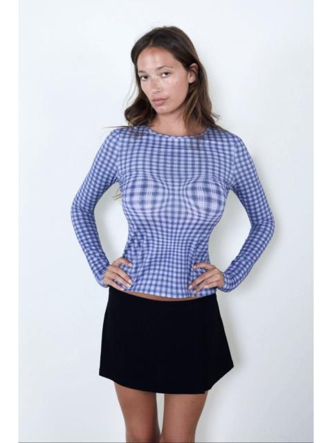 LONG SLEEVE TOP - NAVY WARPED PLAID