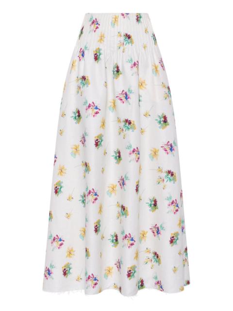 Penelope Mia's Flowers Maxi Skirt in Ivory Muli Printed Linen Twill