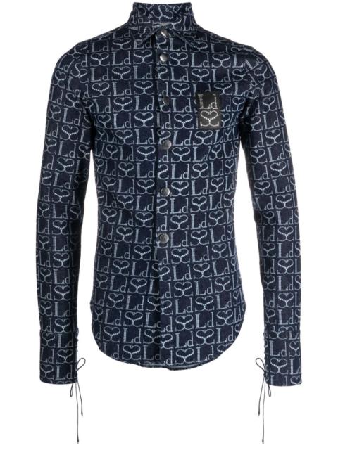 monogram-print logo-patch shirt