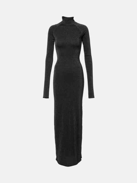 Lamé turtleneck maxi dress