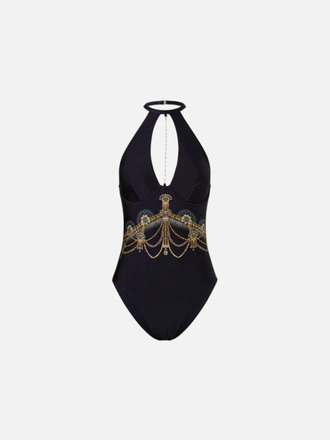 HIGH NECK HALTER UNDERWIRE ONE PIECE WITH CHAIN