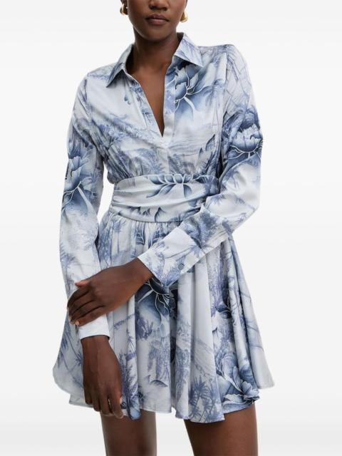 shirred floral-print mini dress