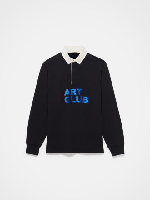 'ART CLUB' RUGBY POLO TOP IN WASHED BLACK