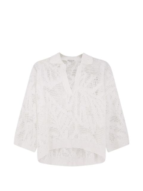 openwork V-neck sweater