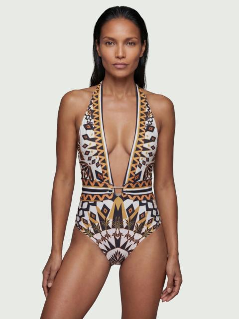 Tile Print Plunge Swimsuit