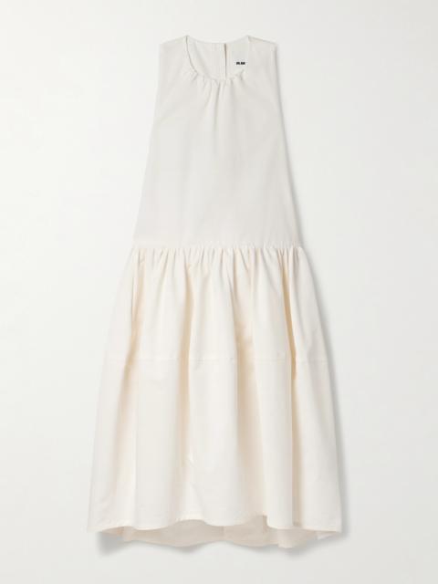 Gathered Pleated Cotton And Silk-blend Poplin Midi Dress