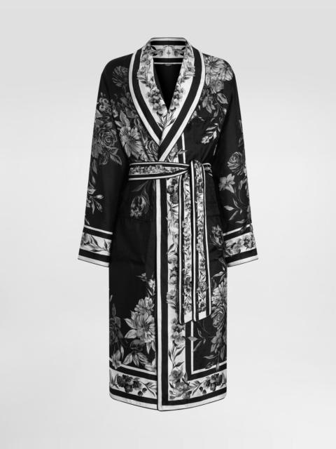 Flower bouquet-print jacquard twill robe