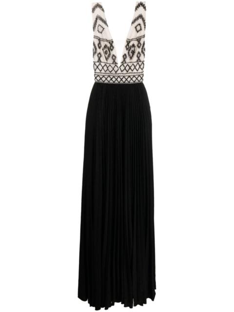 rhombus-embroidered V-neck gown