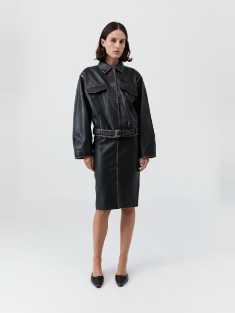 Brushed Leather Belted Jacket - Black