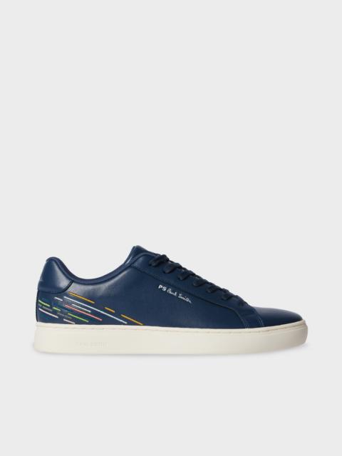 Navy Leather 'Rex' Embroidery Trainers