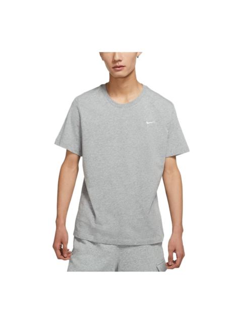 Nike Sportswear Solid Color Embroidered Logo Micro Mark Round Neck Casual Short Sleeve Gray BV0508-0