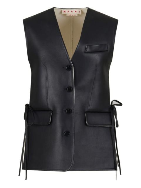 front-button leather gilet