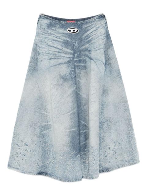 acid-wash logo-plaque denim midi A-line skirt