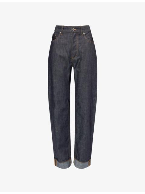 Folded-Cuffs Straight-Leg Denim Jeans