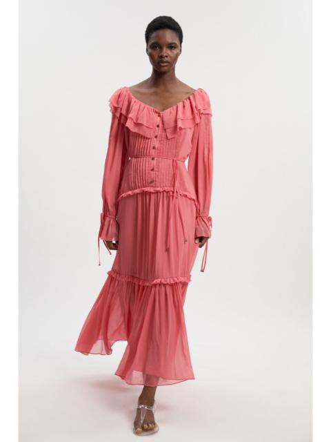 Ruffle Front Crinkle Georgette Woven Maxi Dress