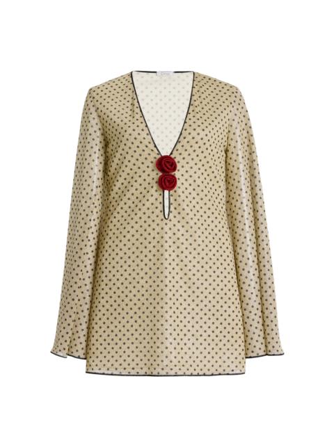 Lumière Rose-Detailed Polka-Dot Mini Kaftan black/white