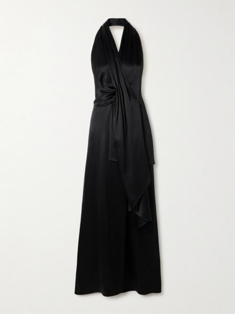 Barbara Paneled Halterneck Silk-satin Maxi Dress