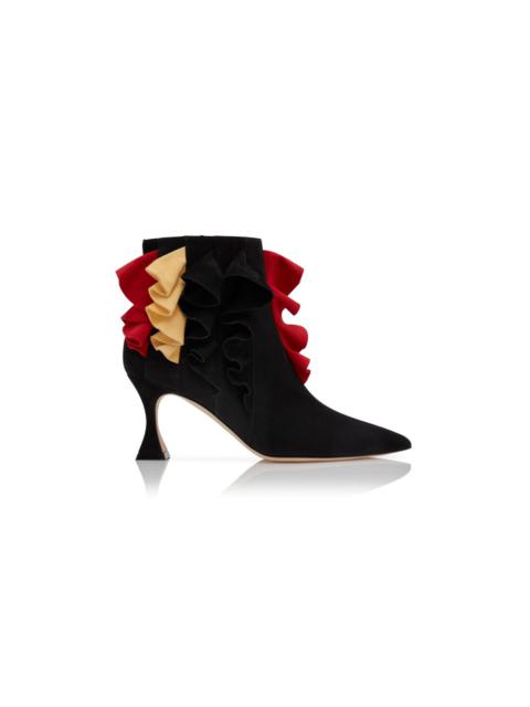 Black Suede Ruffled Detail Ankle Boots
