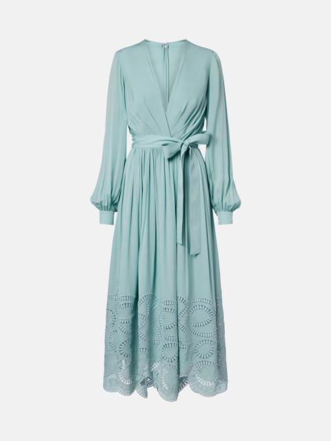 Lace-trimmed silk-blend midi dress