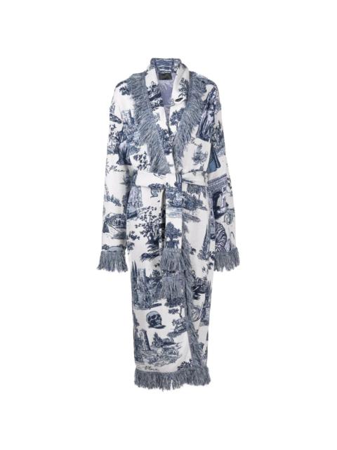 intarsia-knit fringed-edge cardigan