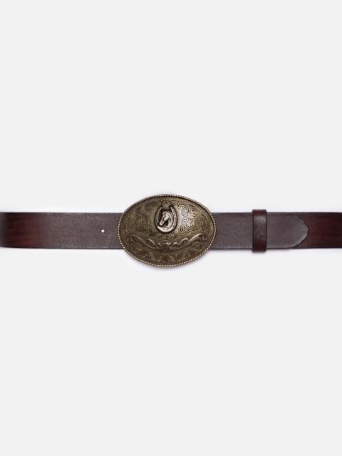 Western Buckle Belt Dark Brown