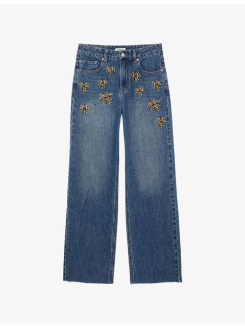 Rhinestone-Embellished Mid-Rise Jeans