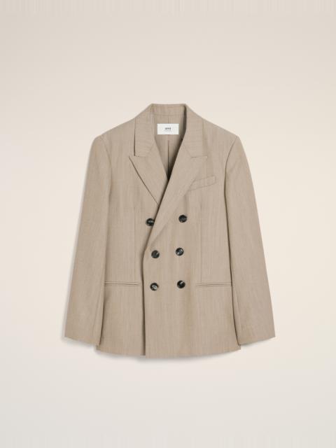 BEIGE WOOL BACK SLIT DOUBLE BREASTED JACKET