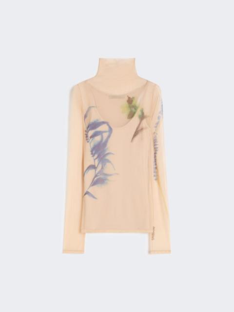 High-neck stretch tulle top - antique rose