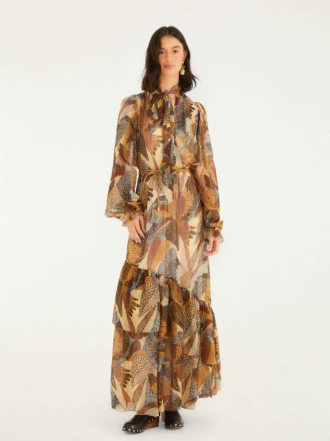 Cream Dotted Macaws Long Sleeve Maxi Dress