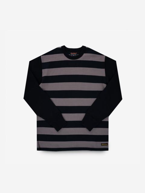 11OZ COTTON KNIT LONG-SLEEVED SWEATER - STRIPED BODY WITH BLACK ARMS