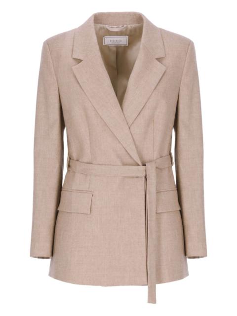 mélange-effect belted blazer