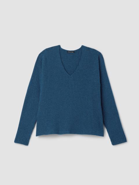 Italian Cashmere Ribbed V-Neck Top